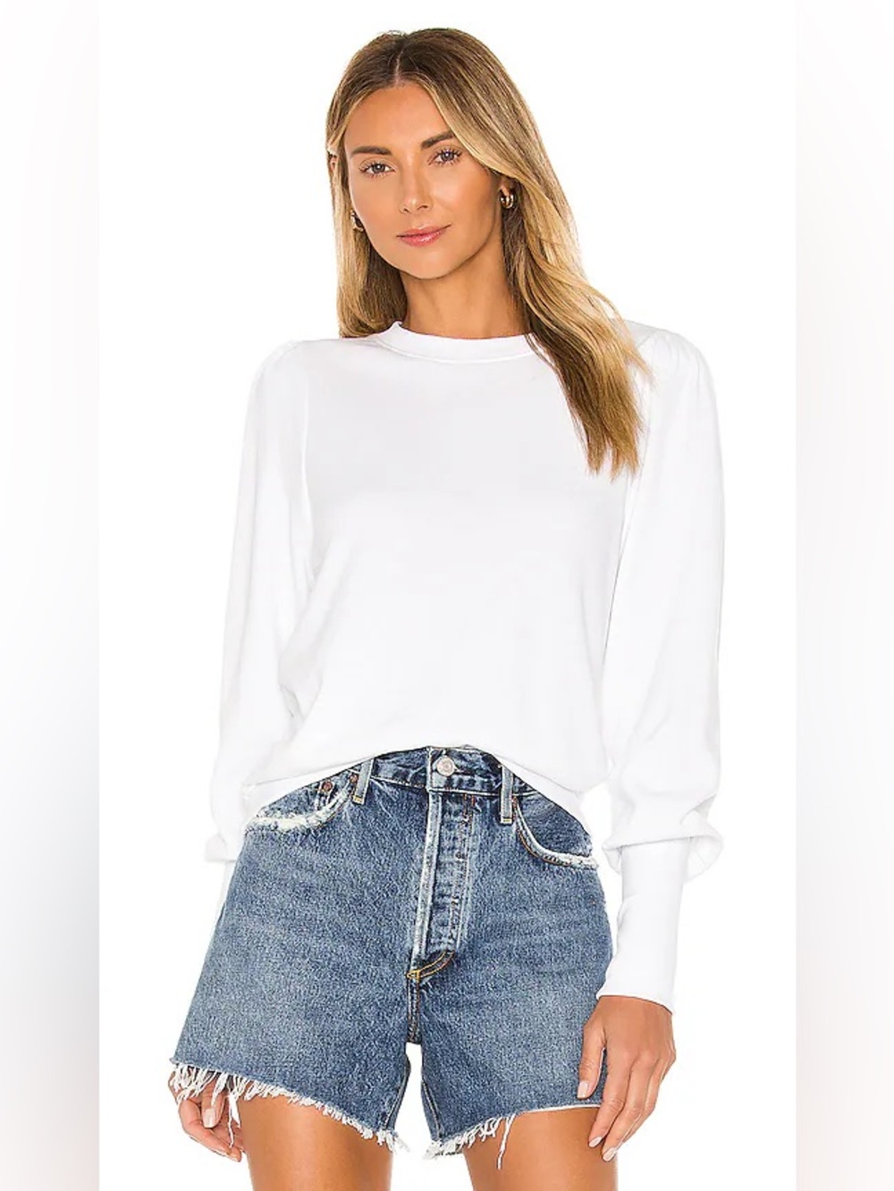 Nation Los Angeles Women’s Bethany Puff Sleeve Pima Cotton Pullover White Size S